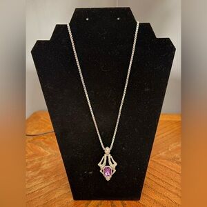 Avon Purple Gemstone Pendant with 27” Monet Silver Necklace